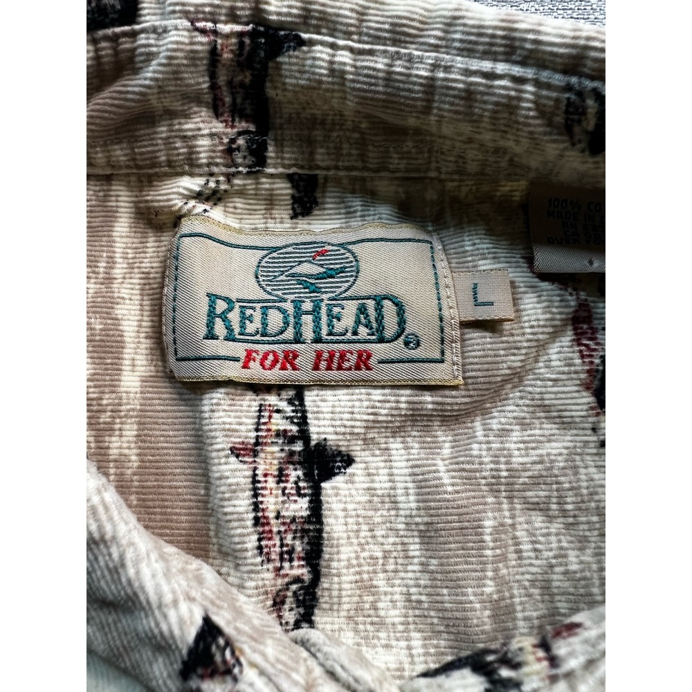 RedHead For Her Tan Corduroy Fishing Trout Lure Print Button Down Shirt Large - Picture 3 of 9